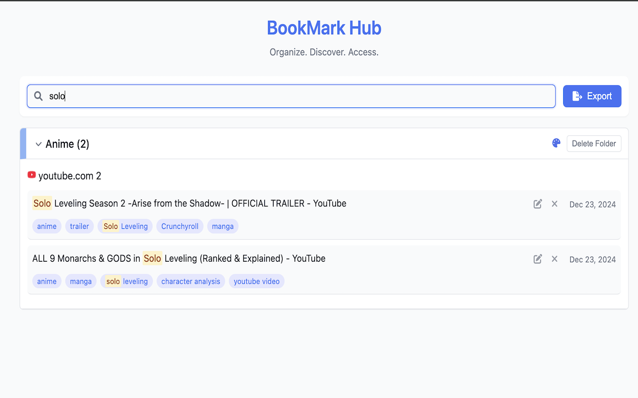 AI Bookmark Manager screenshot